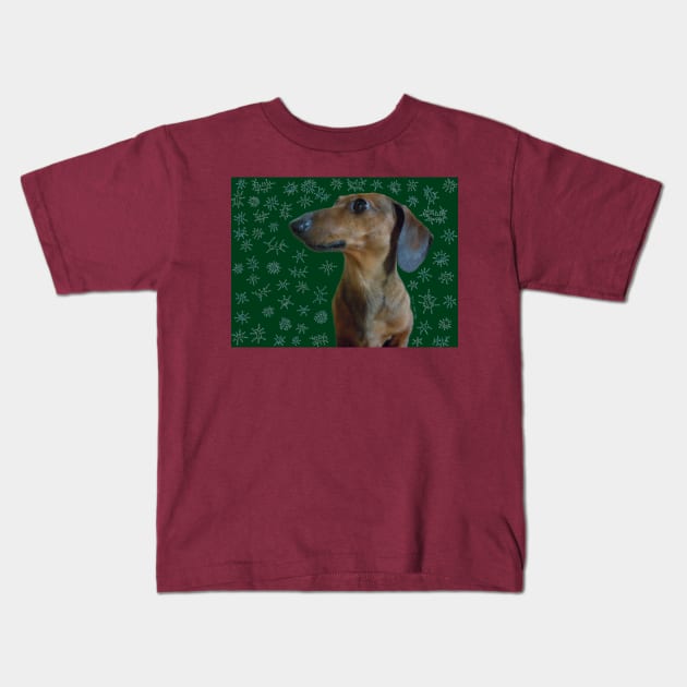 Dachshund Snow Kids T-Shirt by DebiCady